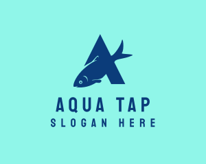 Blue Fish Letter A logo design