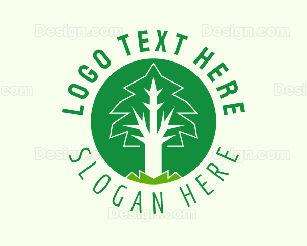 Circle Green Tree Emblem Logo