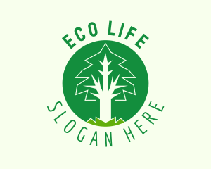 Circle Green Tree Emblem  logo design