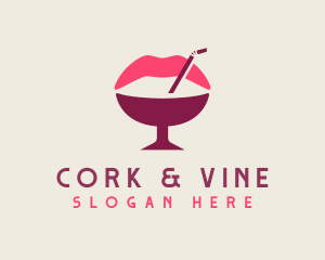 Lip Cocktail Straw logo design