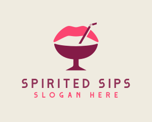 Lip Cocktail Straw logo design