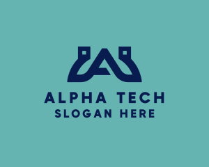 Blue Tech Letter A logo design