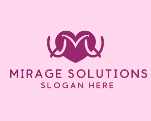 Love Heart Letter M logo design