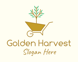 Golden Plant Wheelbarrow logo design