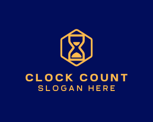 Hourglass Hexagon Clock logo design