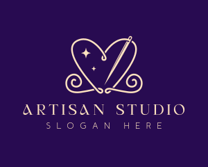 Heart Needle Sewing logo design