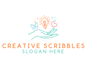 Doodle Hand Lightbulb logo design