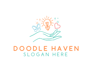 Doodle Hand Lightbulb logo design