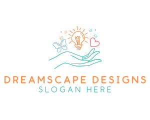 Doodle Hand Lightbulb logo design