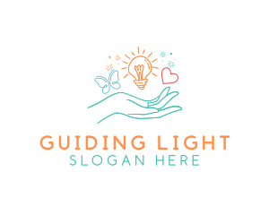 Doodle Hand Lightbulb logo design