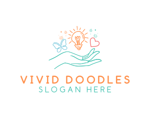 Doodle Hand Lightbulb logo design