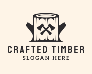 Tree Trunk Ax Lumberjack logo design