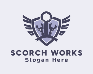 Wrench Repair Wing Shield logo design