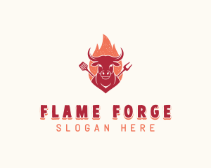 Grilled Flaming Barbecue logo design