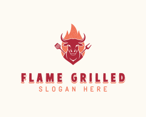 Grilled Flaming Barbecue logo design