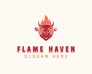 Grilled Flaming Barbecue logo design