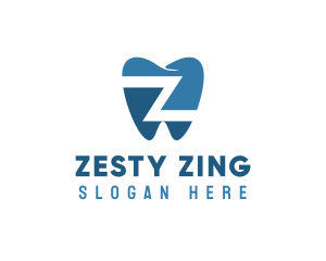 Blue Dental Tooth Letter Z logo design