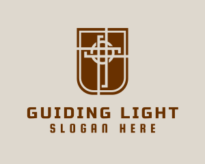 Shield Cross Religion logo design