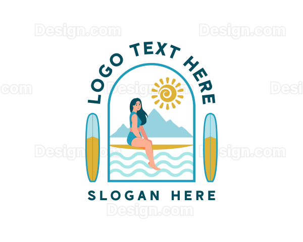 Beach Surfer Woman Logo