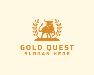 Gold Wreath Bull Animal  logo design