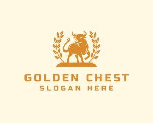 Gold Wreath Bull Animal  logo design