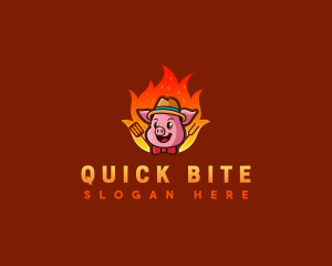 Pig Barbecue Flames logo design