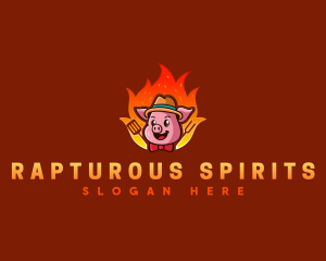 Pig Barbecue Flames logo design