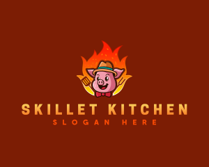 Pig Barbecue Flames logo design