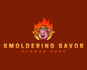 Pig Barbecue Flames logo