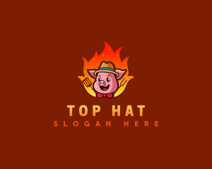 Pig Barbecue Flames logo design