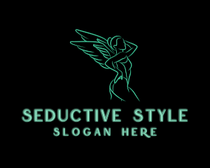 Neon Sexy Woman Wings logo design