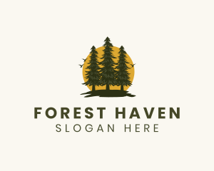 Tree Forest Sunrise logo design