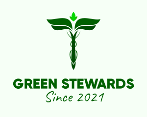 Green Herbal Caduceus logo design