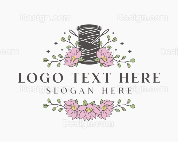 Floral Sewing Thread Needle Logo