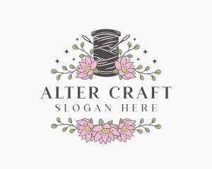 Floral Sewing Thread Needle logo design