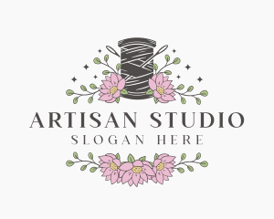 Floral Sewing Thread Needle logo design