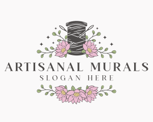 Floral Sewing Thread Needle logo design