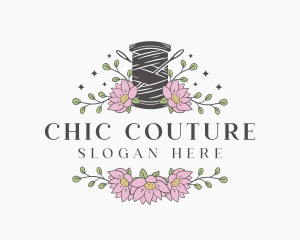 Floral Sewing Thread Needle logo design