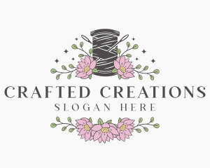 Floral Sewing Thread Needle logo design