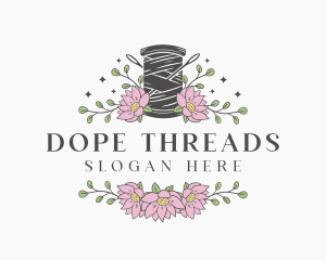 Floral Sewing Thread Needle logo design