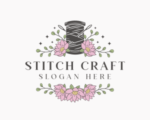 Floral Sewing Thread Needle logo design