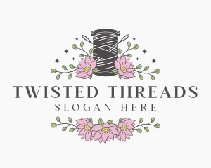 Floral Sewing Thread Needle logo design