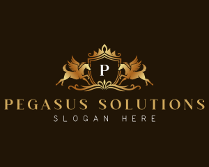 Crown Pegasus Horse logo design