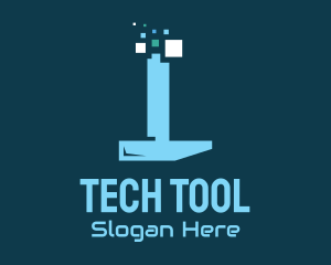 Pixel Tech Hammer logo design