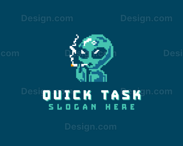 Pixelated Alien Smoking Logo