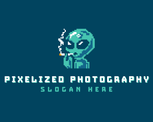 Pixelated Alien Smoking logo design