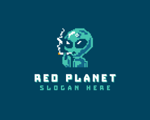 Pixelated Alien Smoking logo