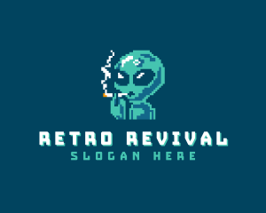 Pixelated Alien Smoking logo