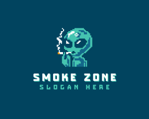 Pixelated Alien Smoking logo design