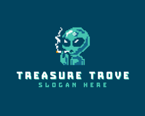 Pixelated Alien Smoking logo design